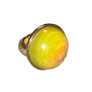 Iridescent And Gold Dome Ring With Stretch Band For Adjustable Ring Sizes.